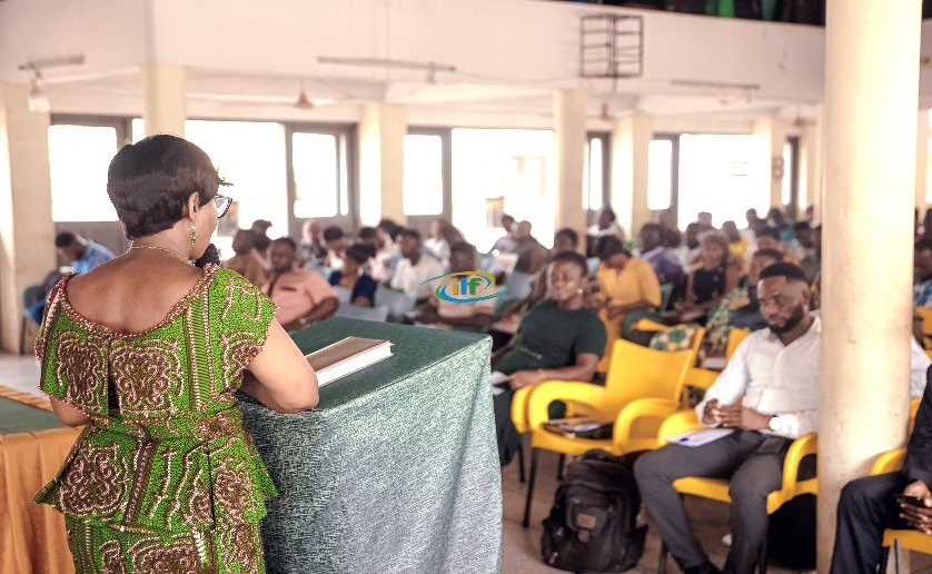 An ILF facilitator leading a leadership session for staff of Wesley Girls’ High School